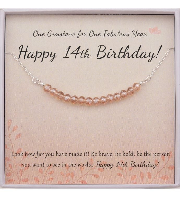 Happy 14th Birthday Card And Sterling Silver Necklace Jewelry Gift Set